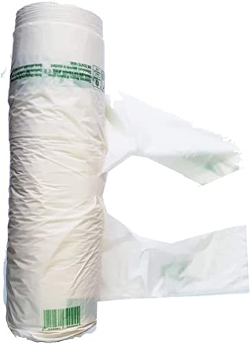 200 plastpåsar per rulle 22 +12 x h50 cm. (22+6,5+6,5 x 50 cm) 60 % biobase shopper kuvert vita påsar bälg biologiskt nedbrytbara handtag UNI EN 13432 livsmedelsbutiker hushållsbruk (200)