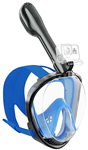 Schnorchelmaske Erwachsene, Tauchermaske Vollmaske 180° Sichtfeld, Vollgesichtsmaske zum Schnorcheln, CO2 sichere Taucherbrille mit Kamerahalter, Kein Beschlagen, Silikon Anti-Beschlag Wasserdicht