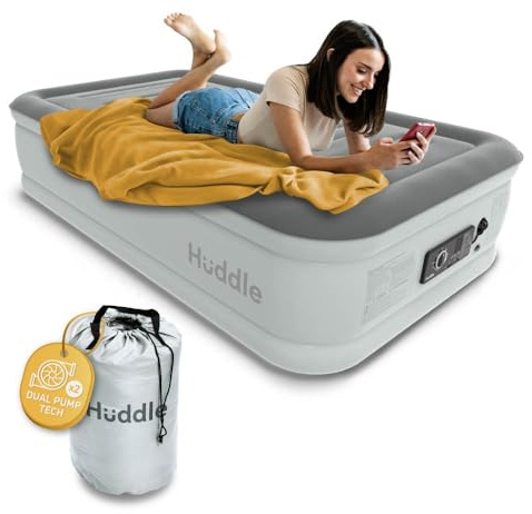 Huddle Luxury Single Air Bed with Patented Dual Pump SlumberGuard™ Premium Technology | Inflatable Mattress with built-in pump | Comfortable Inflatable Mattress | Airbed in sizes Single, Double, King