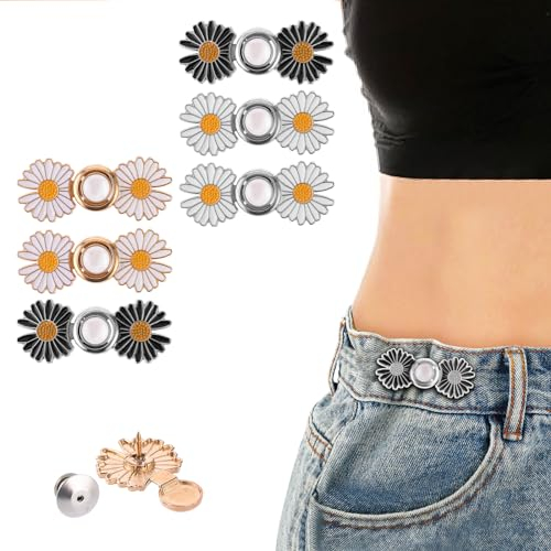 6 Stück Taillenknopf Hosenbund Enger Machen Taillenmieder Verstellbarer Taillenknopf Kein Nähen Jeansknöpfe für Lose Jeans Gänseblümchenblumen Hosen Taillenschnallen Knopf