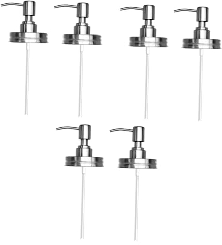 Amosfun 6pcs Mason Jar Lid Lotion Pump Dispenser Stainless Steel Foaming Soap Mason Jars Lids Pump Dispenser for Bathroom