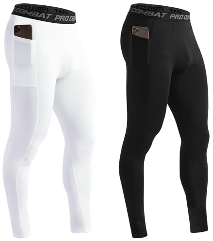 HYCOPROT 2 Pack Men's Compression Pants with Pockets, Athletic Leggings Baselayer Workout Tights for Running Yoga Gym Basketball