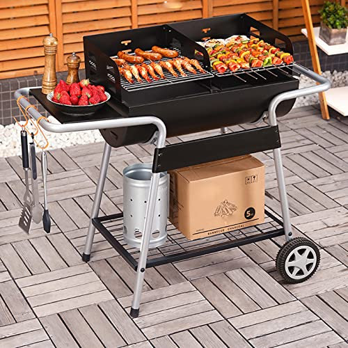 Stufa a Mezzo barile di Petrolio con griglia per Barbecue a Ruota Griglia per Barbecue a barile di Petrolio da Campo Griglia a Carbone Pieghevole per Uso Domestico