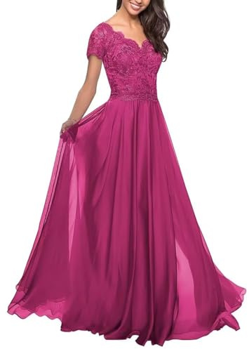Vestidos de Encaje para Madre de La Novia Vestidos Gasa Manga Corta de Noche Formales para Mujeres