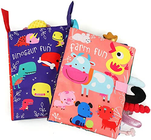 LEADSTAR Baby Spiegel Spielzeug, Bilder Bücher 0 3 6 Monate, 2er Knisterbuch Baby Stoffbuch Babybuch Bilderbuch Kontrastkarten Badebuch Spielzeug für 0-3 Mois Neugeborenes Kleinkinder Babys.