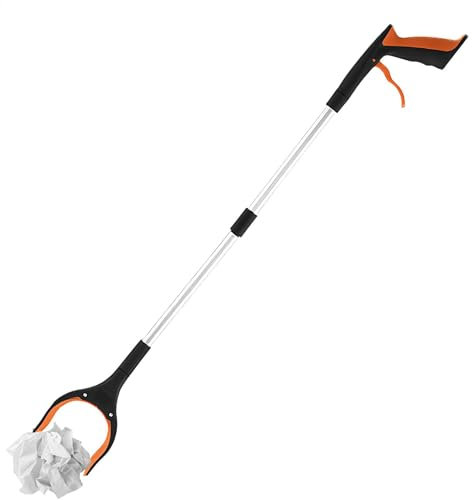 Greifzange für Senioren Aluminium, Faltbare Greifer mit Magnetspitzen, Müllzange Greifzange, 360° Drehbarer Kopf Müllgreifer Zange, Langer Greifarm, Drehbar Müllgreifer, rutschfest Gummi Greifer,
