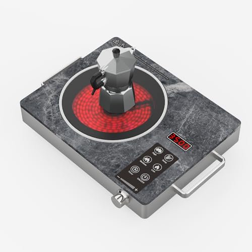 Borrallio 3500W Single Ceramic Hob with Marble Finish, Portable Infrared Hot Plate with Rotary Control, Safety Lock & Timer, Electric Cooker Compatible with All Cookware