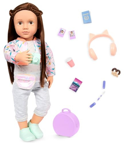 Our Generation - Reese - Posable 18-Inch Doll - Lifelike Brown Eyes & Long Brown Hair - Carry-on Luggage & Travel Accessories - Pretend Play - Toy for Kids 3 Years +