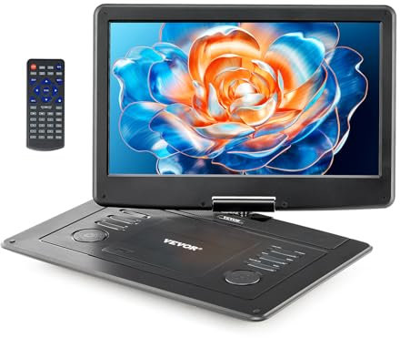 VEVOR tragbarer DVD-Player mit drehbarem HD-Bildschirm (396 mm), eingebauter Akku mit 4,5-5 Std. Laufzeit, 2 Lautsprecher, unterstützt Synchronisierung von TV/USB/SD-Karte/CD/DVD, Autoladegerät