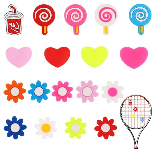 Gosknor 18pcs Amortisseurs Vibrations pour Raquettes de Tennis, en Silicone Motifs Cœurs et Tournesols Accessoires Amortissement des Vibrations des Cordes pour Raquettes de Tennis