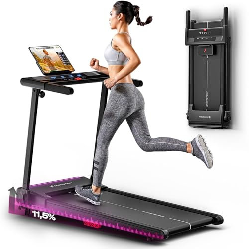 Sportstech Laufband für Zuhause, Laufband klappbar, Treadmill bis 12 km/h, max. 120kg, Tablethalterung, Deutsche Qualitätsmarke, mit 11,5% Steigung, Bluetooth App kompatibel, LED, sProRun