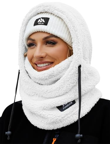 Fuakesor Fleece Balaclava Unisex Windproof Ski Mask Winter Thermal Motorcycle Balaclava Women Ski Face Cover Men Neck Warmer Scarf Cold Weather Hat(White)