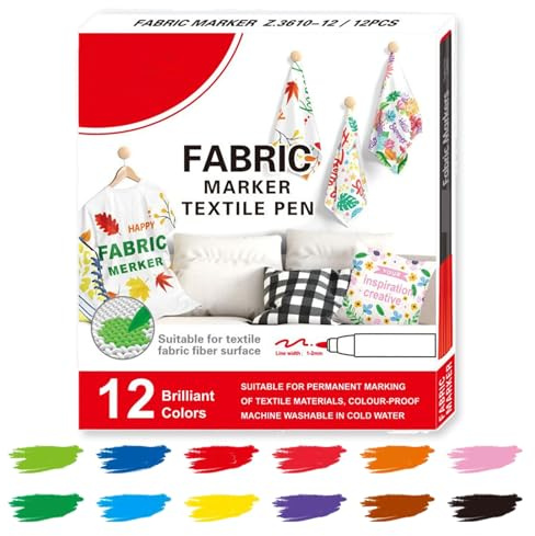 Lpoppcx Rotuladores Para Tela Y Ropa, Marcador Textil 12/24 Colores Para Lienzo Y Tela, Marcadores Textiles Lavables Acuarelables Para Algodón Hogar Exterior Bolsos Zapatos Manteles Cerámica