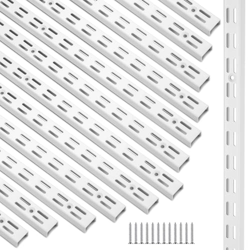 MorningRo 12 Pack 25 Inch Dual Track Upright Wall Shelving System Shelf Bracket Twin Slot Shelf Rail Twin Track Upright Heavy Duty Support System for Pantries, Linen Closets, Laundry Rooms (White)