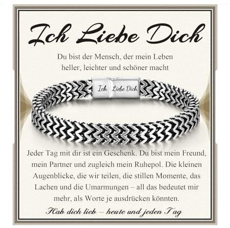 EPVID Ich liebe dich Geschenk für Männer, Romantisches Geschenk für ihn, Edelstahl Armband mit Gravur, Geschenke für Mann Freund Ehemann zum Valentinstag Jahrestag Geburtstag Weihnachten