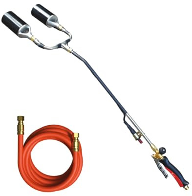 PROWELTEK - Chalumeau Désherbeur thermique gaz 210 kW Double bruleurs gaz 60mm + Tuyau 5m - Bruleur mauvaises herbes Allumage piezo flamme réglable