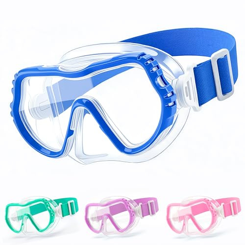 IEEILULU Occhialini Nuoto Bambini 5-14 Anni, Occhialini Piscina Maschera da Sub con Protezione per Il Naso, Antiappannamento e Anti-Perdita, con Visione Panoramica a 180° e HD (Blu)