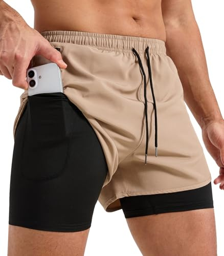 Curluriy Hombre Pantalones Cortos De Running 2 en 1 con Zip Bolsillo Deportivos Short Running Short Fitness Gimnasio Short Secado Rápido