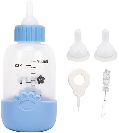 Rcniso Bouteille d'allaitement en Silicone pour Animaux de Compagnie, 100ml, avec Motif de Patte, Couvercle Anti-brûlure pour Chiot et Chat (Bleu)