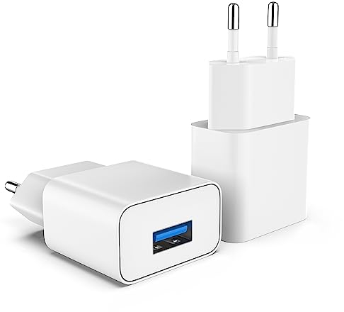 MyGadget 2X Cargador Enchufe USB para Smartphone y Tablet - USB Adaptador 5V | 2A - Charger para Apple iPhone 15 Plus 14 Pro MAX 13 Mini Samsung S24 - Blanco
