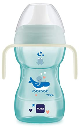 MAM Fun to Drink Cup & Glow Handles | Spill-Free Sippy Cup for Toddlers | Non-Slip Handles | Encourages Independent Drinking | Baby Accessories | Blue (Various Designs)