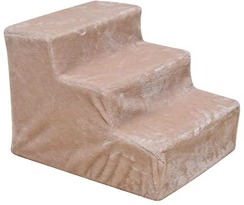 ESTEXO Hundetreppe Katzentreppe Haustiertreppe Tiertreppe Treppenstufen Plüschbezug Einstieghilfe 3 Stufen Beige
