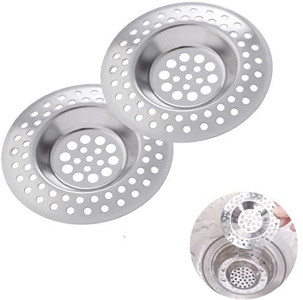 2 Pcs Sink Strainer, Stainless Steel Sink Strainer Plug, Drain Hair Catcher, Protector Shower Drain Cover, Sink Stopper Drain Filter for Kitchen, Bathtub, Bathroom, 2.95 / 7.5 cm