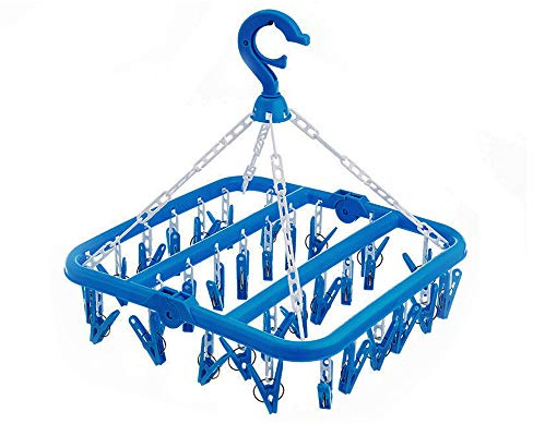 Roottshe Wäscheständer 32 Clips Wäscheständer Zusammenklappbarer Sockenbügel Aufhänger