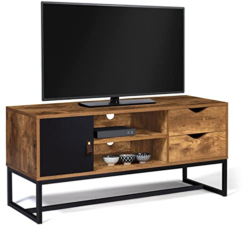 IDMarket - Meuble TV 110 cm Chicago 2 tiroirs avec Placard Design Industriel