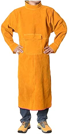 Lederschürze Schweißerschürze aus Leder mit Ärmeln, Flammhemmende Rindslederschürze zum Schweißen/Gartenarbeit/Grillen (Color : Yellow, Size : 105cm)