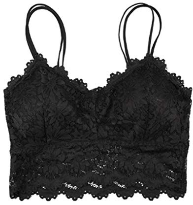 Bralette de encaje acolchado sujetador bandeau de encaje con correas para mujer Beige, Negro, Taille unique