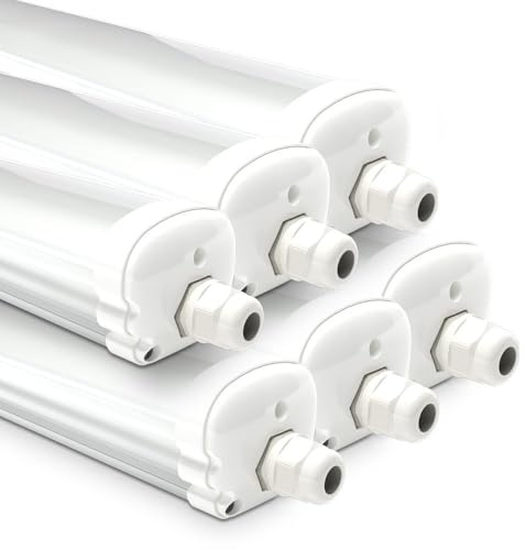 HOFTRONIC - 6er Pack LED Feuchtraumleuchte 120cm IP65-36W 4320 Lumen - 6500K Kaltweiß - Verknüpfbar - Kellerleuchte, Nassraumleuchte - Feuchtraum Wannenleuchte