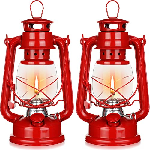 2 Pcs Hurricane Lantern 10 Inch Original Oil Burning Lantern Vintage Oil Lamp Outdoor Indoor Decorative Kerosene Lamp Hanging Kerosene Fuel Lanterns for Camping Home Patio (Red)