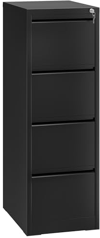 YITAHOME Aktenschrank mit 4 Abschließbaren Schubladen, Kippsicherer Rollender Aktenschrank mit Rädern für das Büro zu Hause, Unter-Pult-Aktenschränke, schwarz, 62 x 45.8 x 133cm