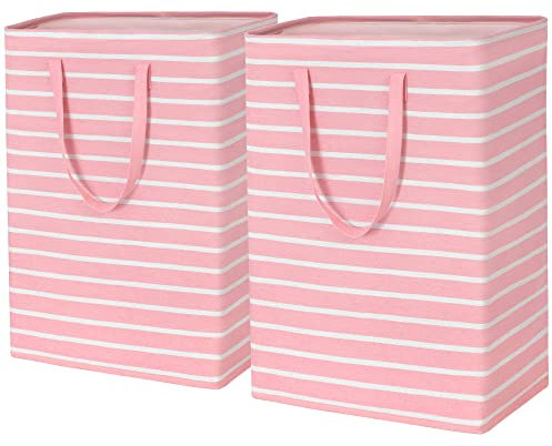 TIMEYARD Wäschekorb, Wäschekörbe Groß, Wäschesammler, Aufbewahrungskorb, Laundry Baskets, Baby Spielzeug, Handtuchkorb für Badezimmer Wäschetonne, 43x60cm, 75Lx2, Rosa