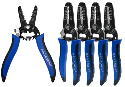 KAIHAOWIN 5 Stück Abisolierzange und Abschneider mit Sicherheitsverriegelung und Federbelasteter, Professioneller Kabel Abisolierzange, Kleine Abisolierer Zange für 10-22 AWG Litzendraht