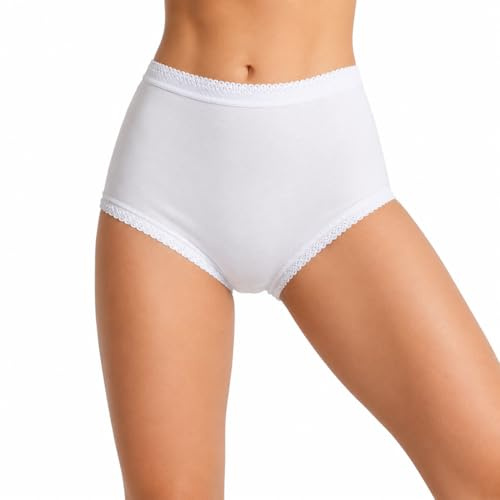 ShopMCR Pack of 3 Woman's Full Mama Briefs High Waisted Ladies Cotton Knickers Maxi Full Brief Underwear Women Every Day Mama Comfort Fit Stretchy Girls Panties (White, XOS)