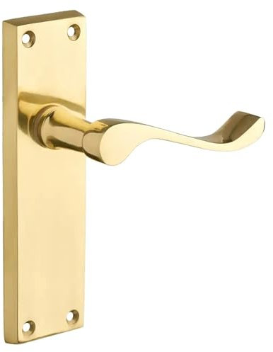 Designer Levers - Victorian Scroll Lever Door Handles - Polished Brass - 1 Pair - Latch Door Handle - Interior Use - Long Latch