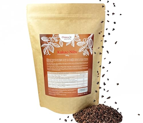 Choco Secrets Kakaonibs 900g - Geröstete Kakaobohnen in Stückchen - Cocoa Nibs Superfood zum Backen oder als Topping für Smoothie Bowl, Müsli und Porridge - Kakao Nibs Ohne Zucker-Zusatz