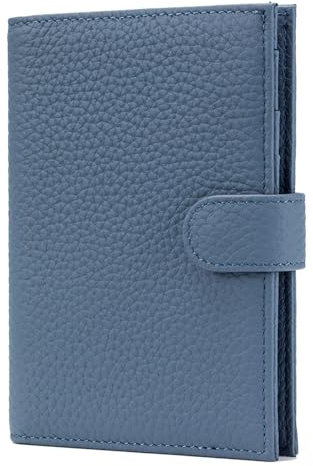 Karmiir RFID Slim Passport Holder for Man & Women, Compact Leather Passport Wallet with Card Holders SIM Slots, Zippered Coins Pocket and Cash Holder Travel Passport Cover Case, Dark Blue