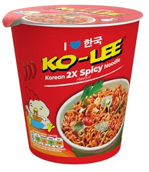 KO-LEE Korean Cup 2X Spicy Chicken Instant Noodles | Halal, Vegetarian, Extra Hot Ramen Noodle Pot Ready in 3 Minutes | 65g (Pack of 6)