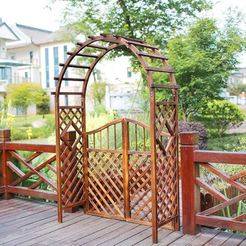 Arche de jardin en bois avec arche de roses résistante aux intempéries et treillage pour plantes grimpantes, arche de mariage robuste, facile à assembler, hauteur de 180 cm