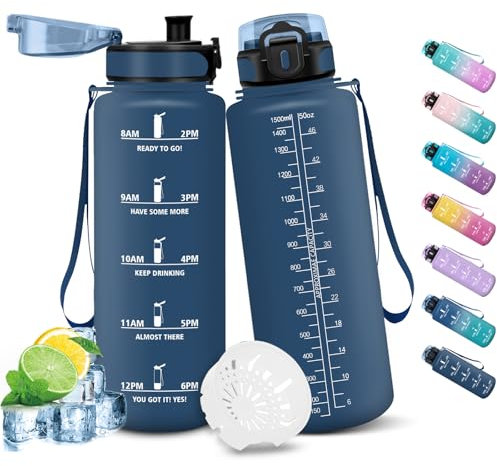 HoneyHolly Gourde Sport, 1500ml Étanche & Réutilisable, Bouteille, Motivation avec Filtre Gourde, Bouteille d'eau, Gourdes pour Gym, Ecole, Cyclisme, Plein air, Sport