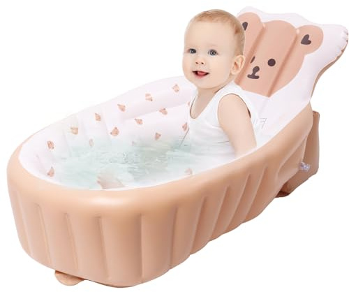 Baignoire pour bébé, piscine gonflable pour enfants avec pompe à air intégrée, baignoire portable pliable à 45° pour enfants, 105 × 58 × 44 cm, baignoire pour bébé de 0 à 6 ans recommandée pour