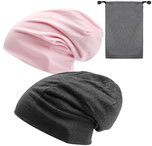 HENGBIRD 2 stycken beanie-mössor, damset – tunn sovmössa och kemo-huvudbonad för kvinnor, andningsbar mössa med ficka – lätt mössa sommar och höst, presentidé för kvinnor