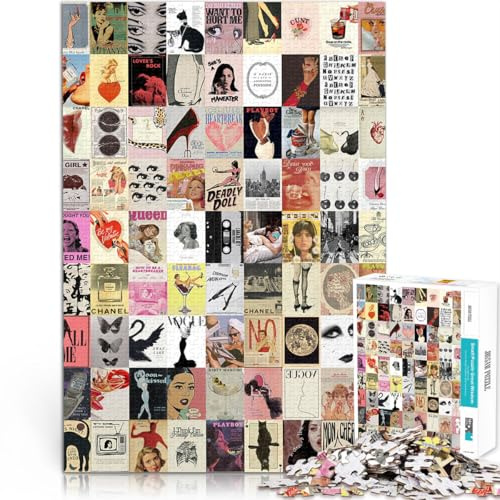 for Adults 1000 Piece Jigsaw Puzzle retro style collage Made of cardboard for age 14 years and over Educational toy for learning gifts for friends and family。size：26x38cm/10.24x14.96inch