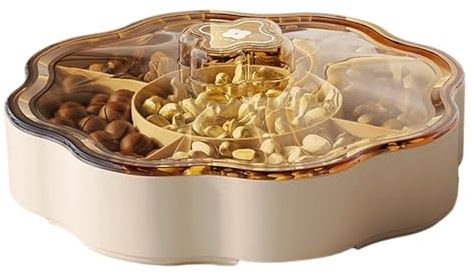 Syglawnd Relish bricka med lock, torr fruktbricka 5 fack med lock runda serveringsfat i plast för nötter, mellanmål, frukt, godis, kaka, hem, kontor 24 x 24 x 8,6 cm