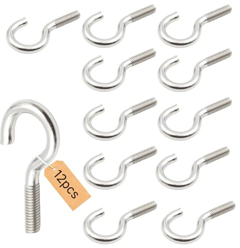 ZWWOGE 12 Piezas Gancho Curvado M6 x 45mm, Ganchos con Rosca para Atornillar, Pared y Techo, Fijación de Cuerdas, Plantas
