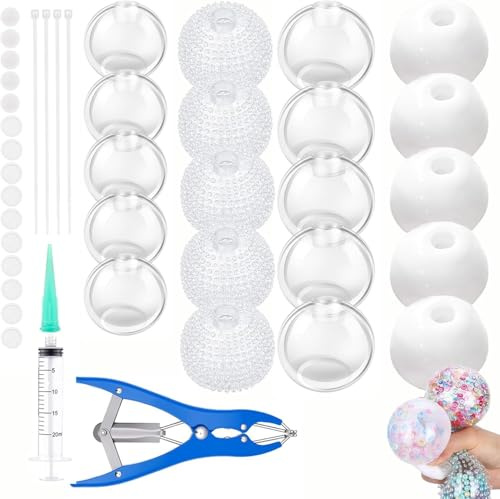 Kit de fabrication de 20 pièces de spongieux, ensemble de fabrication de balle anti-stress DIY avec peaux de spongieux en silicone épaissies de 6 cm, balles vides transparentes et blanches, créez vos