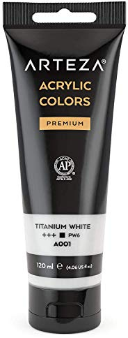 ARTEZA Acrylic Paint, Titanium White Color, (120 ml Pouch, Tube), Rich Pigment, Non Fading, Single Color Paint for Artists & Hobby Painters